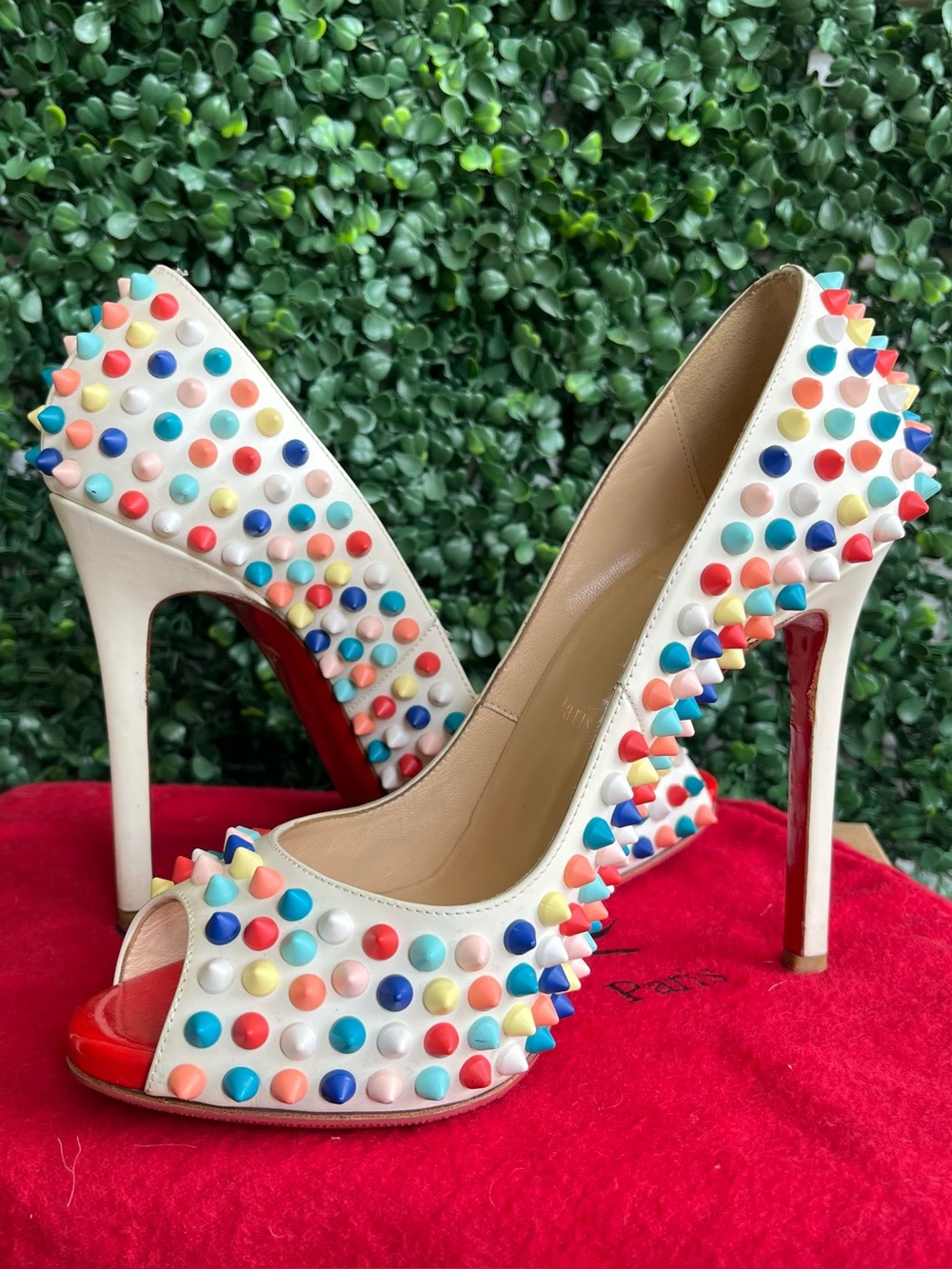 CHRISTIAN LOUBOUTIN Colorful Flo Spikes 120 Gomme Peep Toe Heels Stilettos 36.5 - Picture 5 of 12